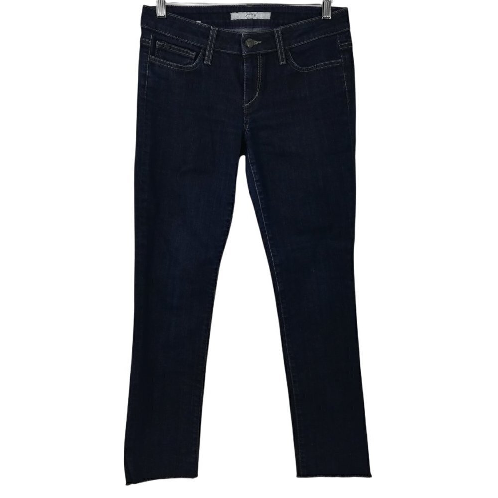 Joes Cigarette Skinny Raw Hem Jeans Size 27 Stretch Dark Wash Tessa Blue Frayed